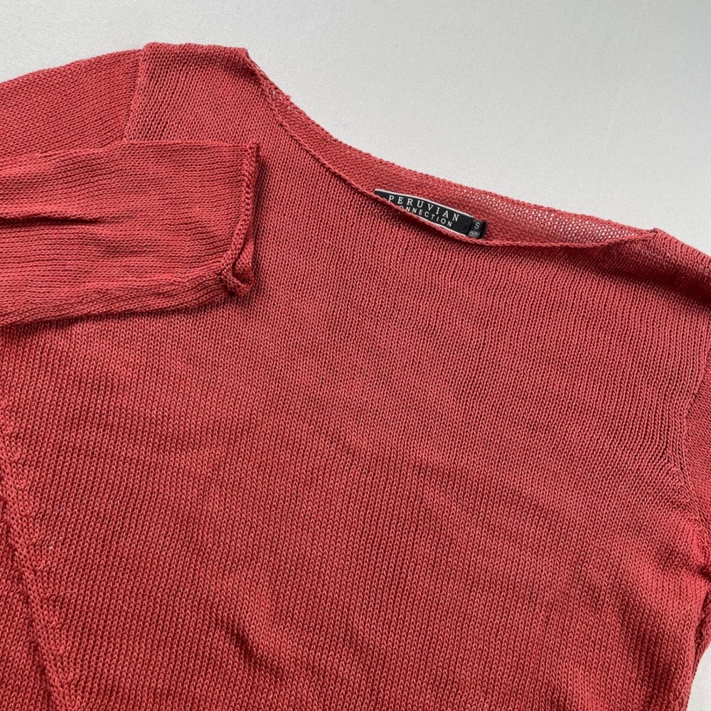 Peruvian Connection Burnt Red Hi-Low Asymmetrical Knit Sweater Boat Neck Small
